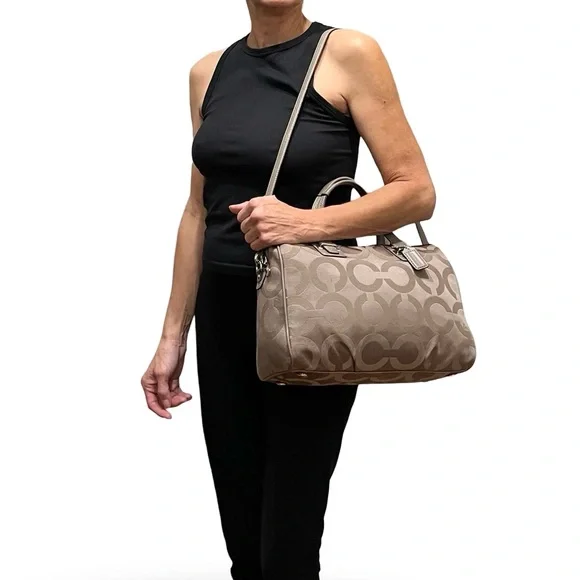 Coach Op Art Signature Sateen Taylor Convertible Satchel to Shoulder/Crossbody - Picture 9 of 10